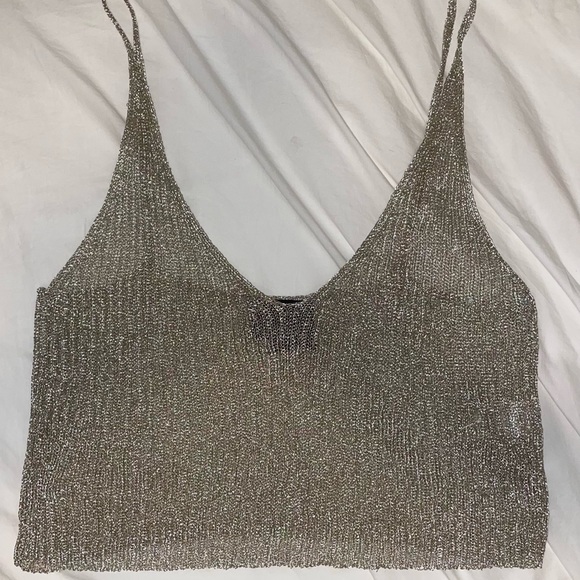 White Gold Mesh Crop Top - Picture 6 of 6